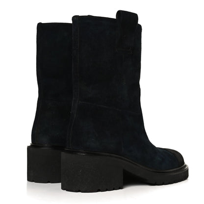 Chanel Suede Calfskin CC Cap Toe Boots 36 Navy Black 4 of 13