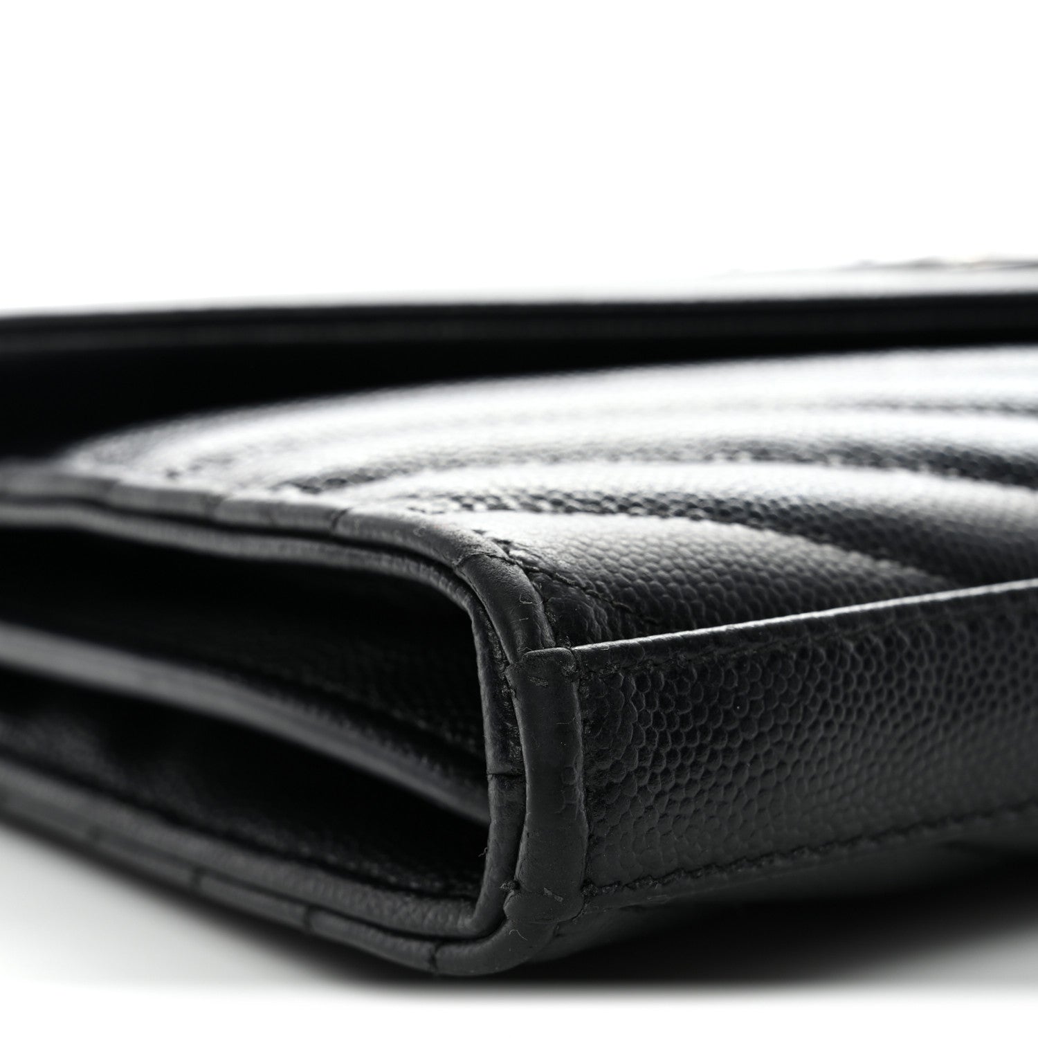 Saint Laurent Grain De Poudre Matelasse Chevron Monogram Chain Wallet Black 10 of 16