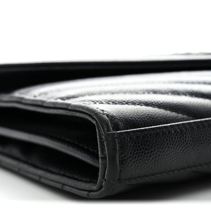 Saint Laurent Grain De Poudre Matelasse Chevron Monogram Chain Wallet Black 10 of 16