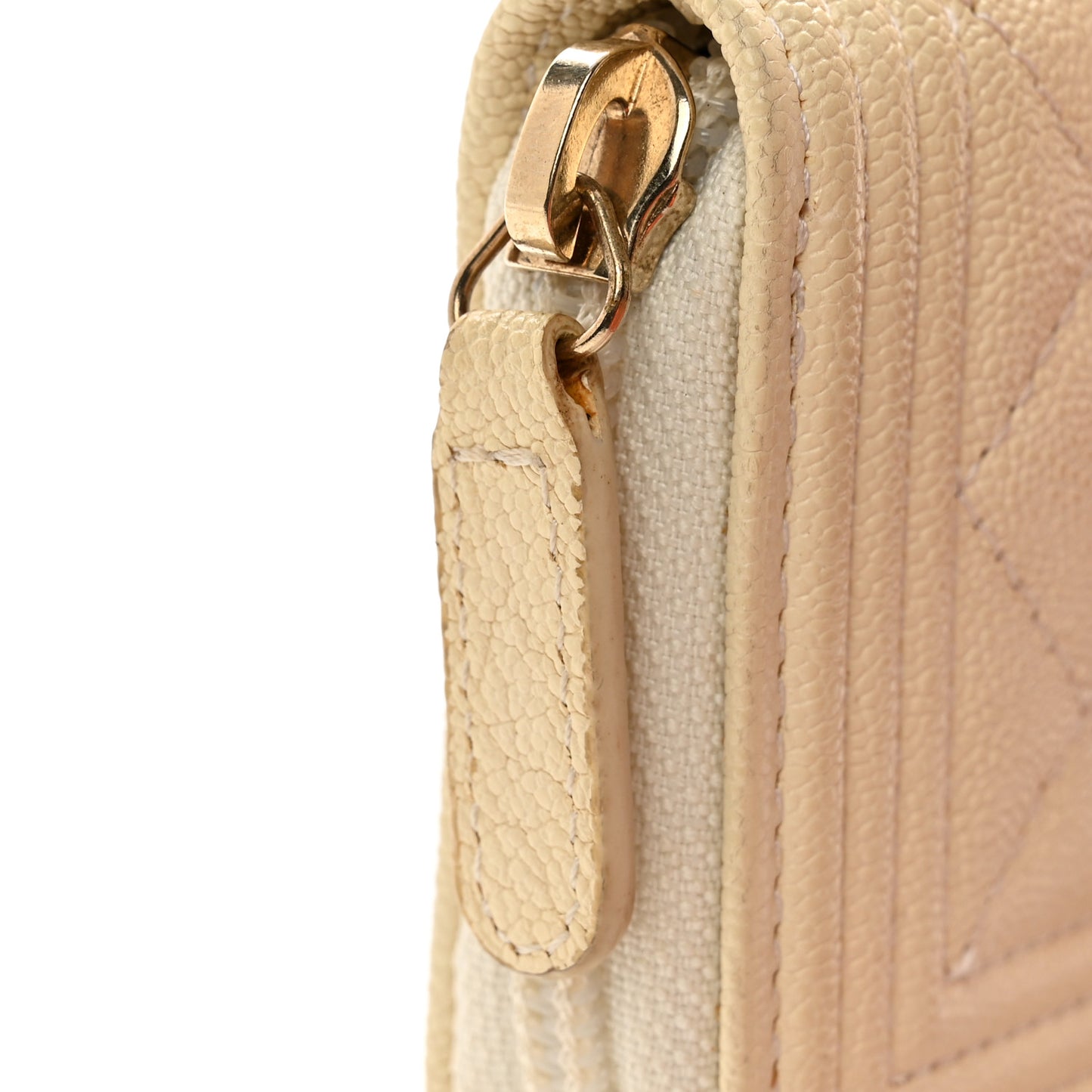 Caviar Quilted Boy Zip Around Coin Purse Wallet Ivory