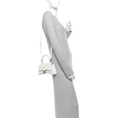 Balenciaga Shiny Calfskin Crocodile Embossed Hourglass Top Handle Bag XS White 2 of 13