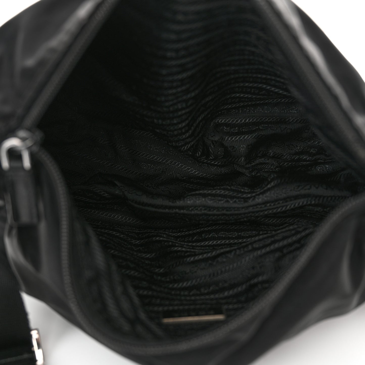 Re-Nylon Vela Saffiano Pocket Double Zip Shoulder Bag Black