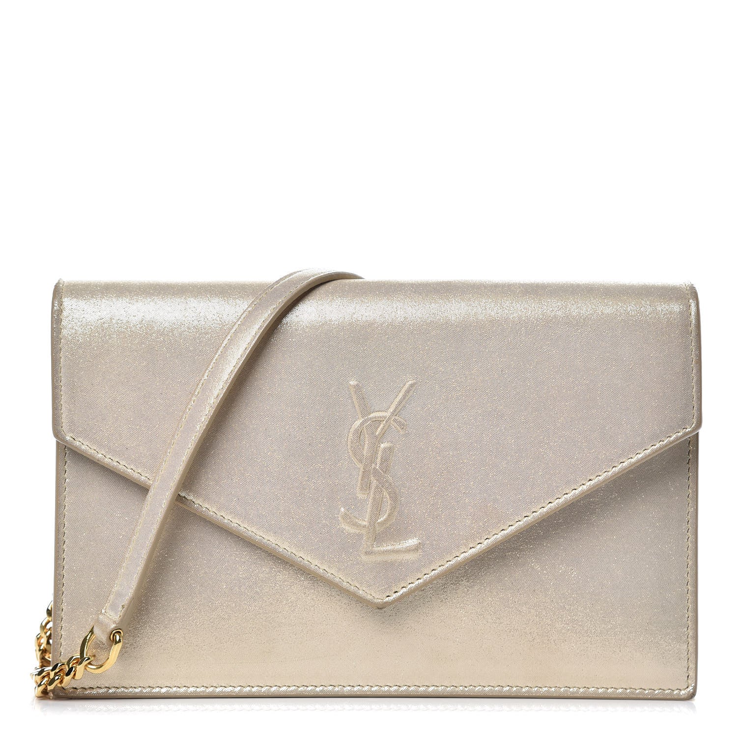 Saint Laurent Metallic Fabric Monogram Envelope Chain Wallet Light Gold 1 of 14