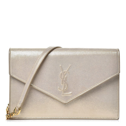 Saint Laurent Metallic Fabric Monogram Envelope Chain Wallet Light Gold 1 of 14