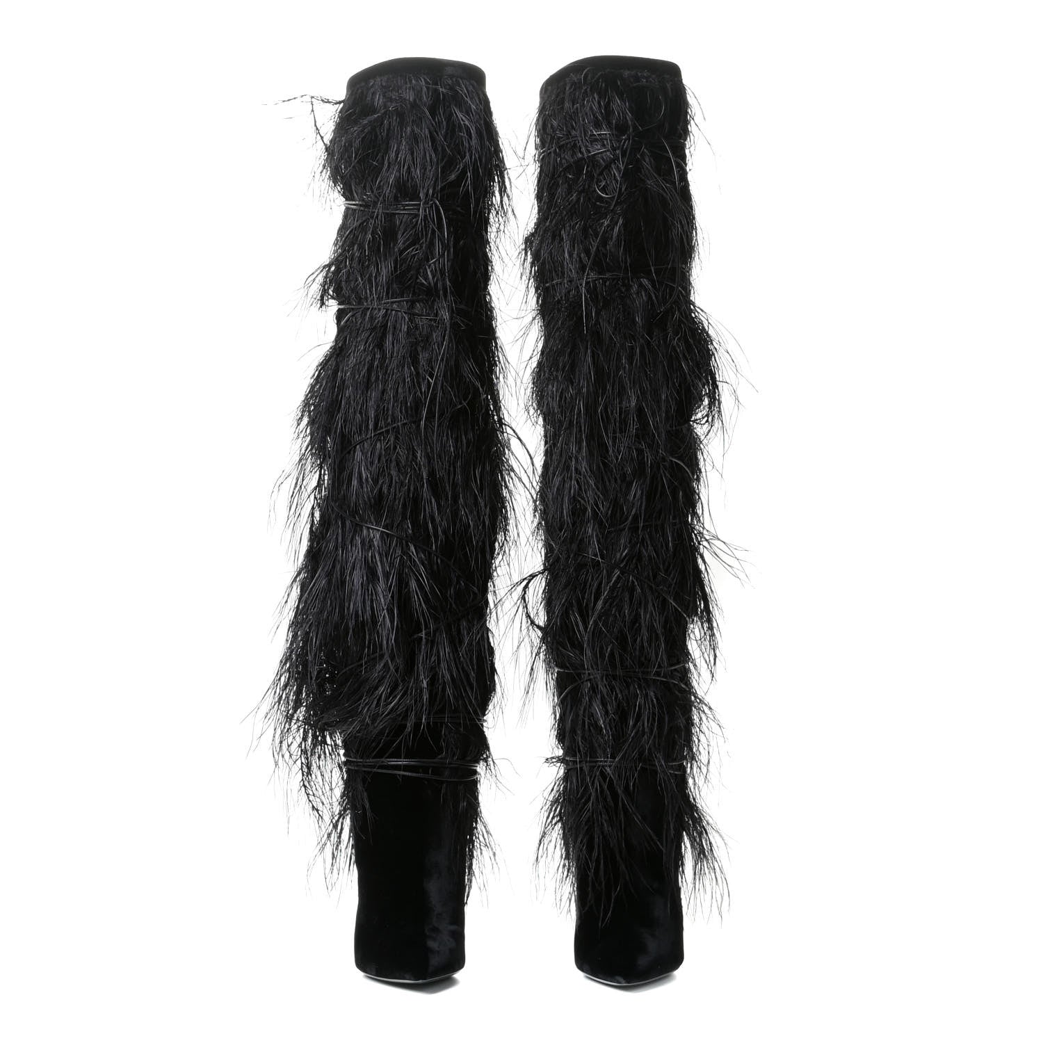 Saint Laurent Velluto Master Ostrich Yeti 110 Over The Knee Boots 38.5 Black 5 of 11