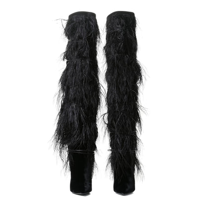 Saint Laurent Velluto Master Ostrich Yeti 110 Over The Knee Boots 38.5 Black 5 of 11
