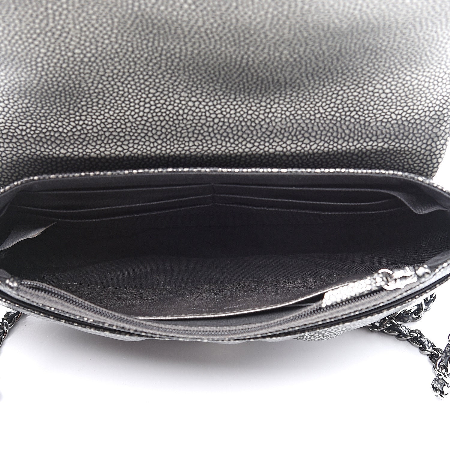 Chanel Metallic Caviar Half Moon Wallet On Chain WOC Dark Silver 4 of 13