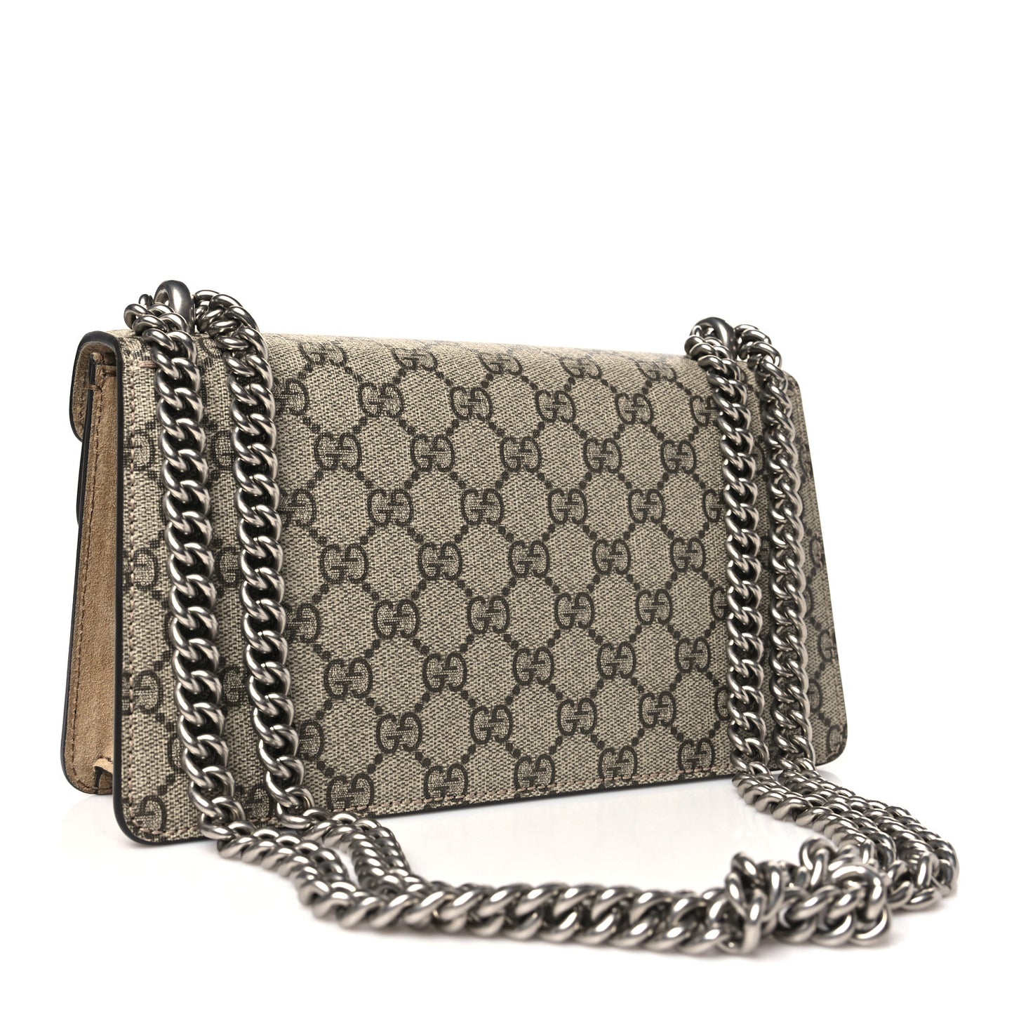 GG Supreme Monogram Suede Crystal Small Dionysus Shoulder Bag Beige Ebony Taupe