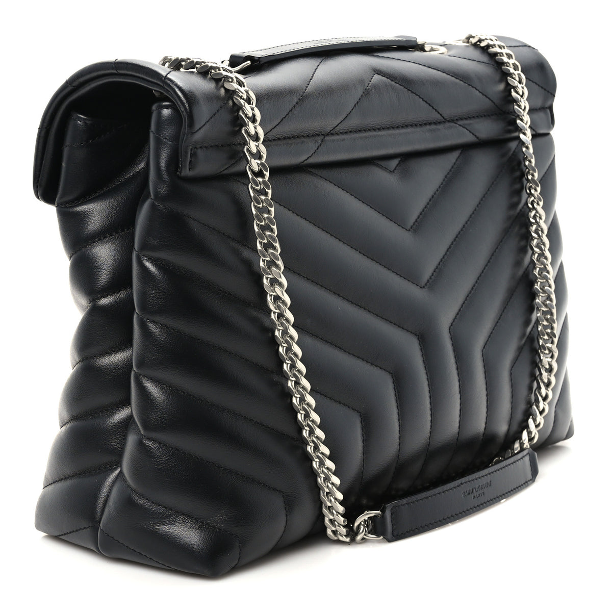 Calfskin Y Quilted Monogram Medium Loulou Chain Satchel Black