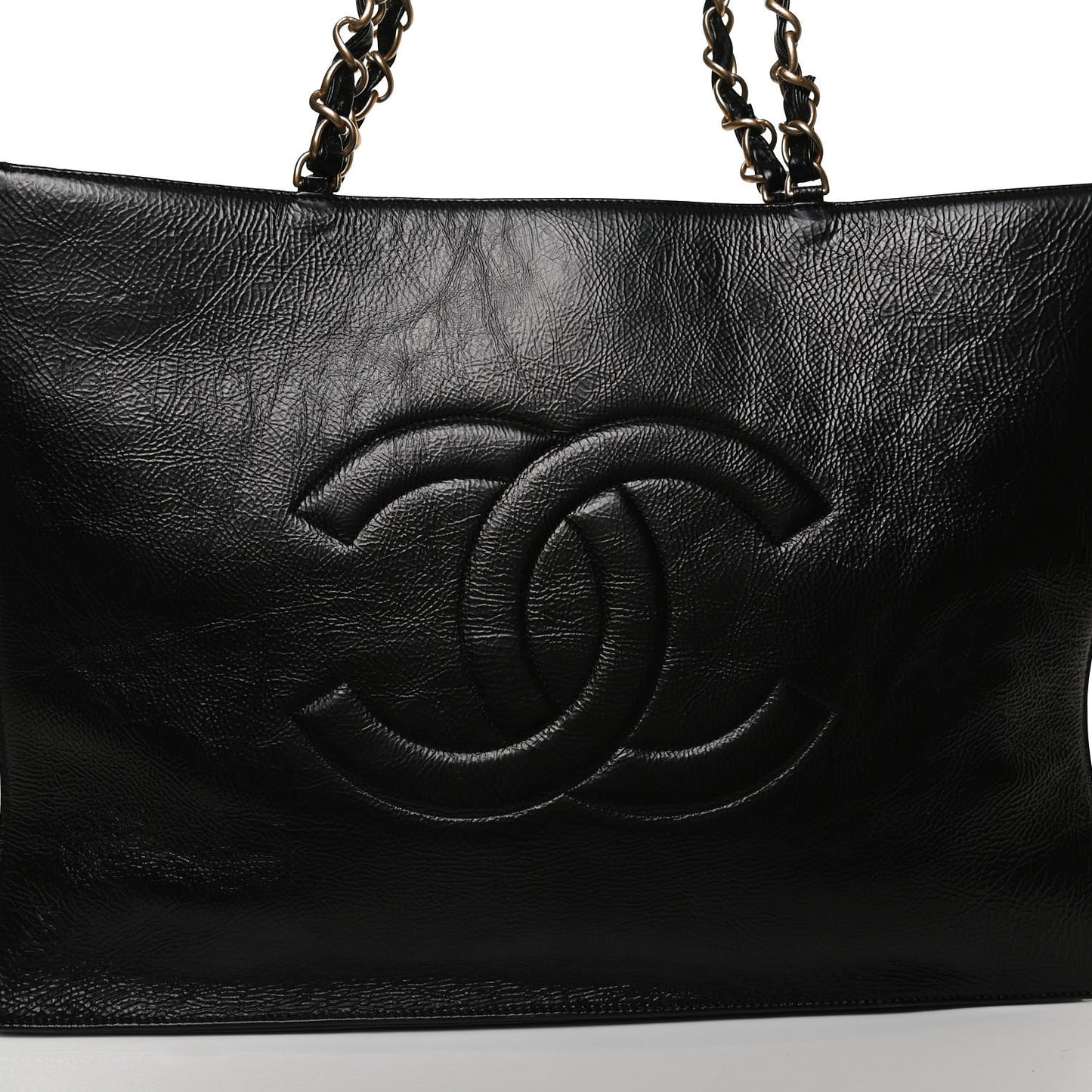 Shiny Aged Calfskin Shopping Bag Black