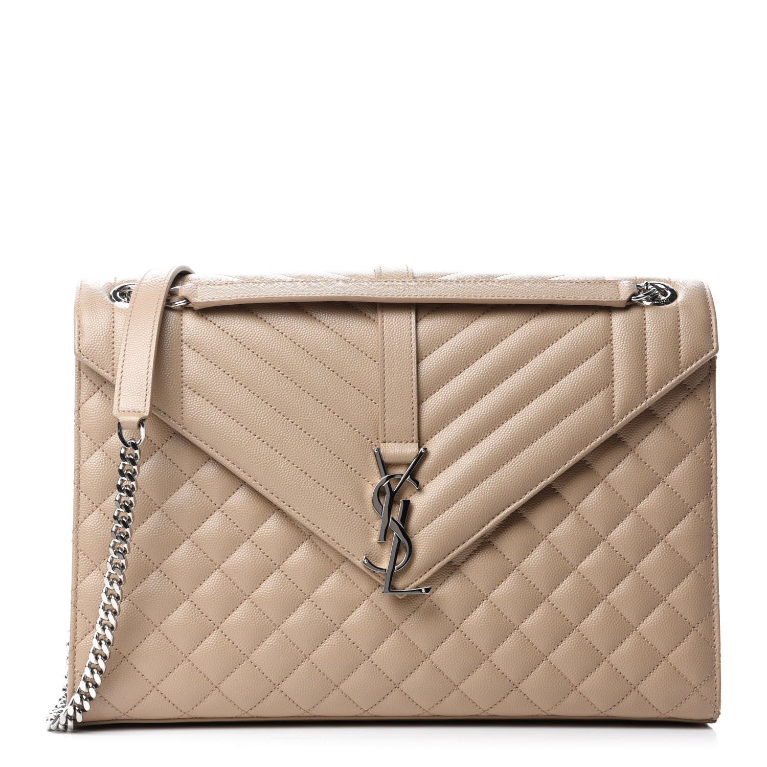 Saint Laurent Grain De Poudre Large Tri-Quilt Monogram Satchel Dark Beige 1 of 14