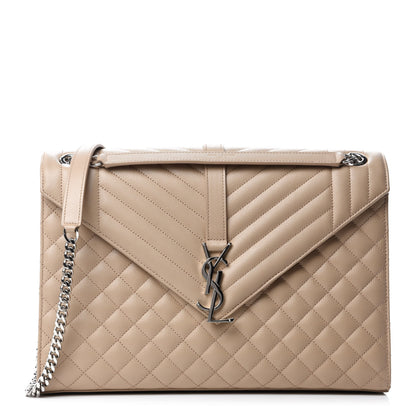 Saint Laurent Grain De Poudre Large Tri-Quilt Monogram Satchel Dark Beige 1 of 14
