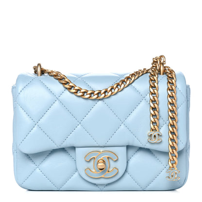 Chanel Lambskin Enamel Quilted Mini Pending CC Square Flap Light Blue 1 of 11