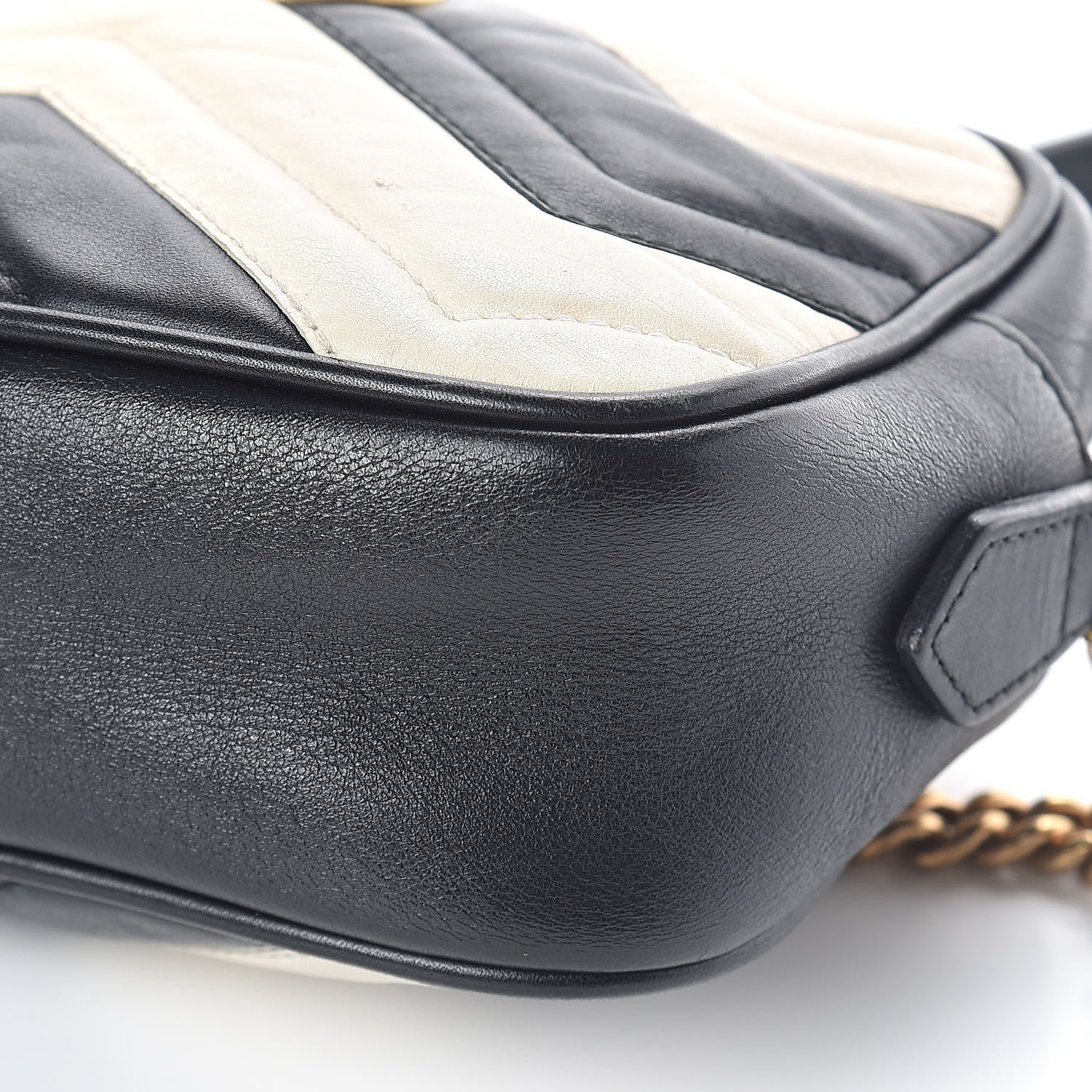 Gucci Calfskin Matelasse Mini GG Marmont Chain Shoulder Bag Black White 10 of 10