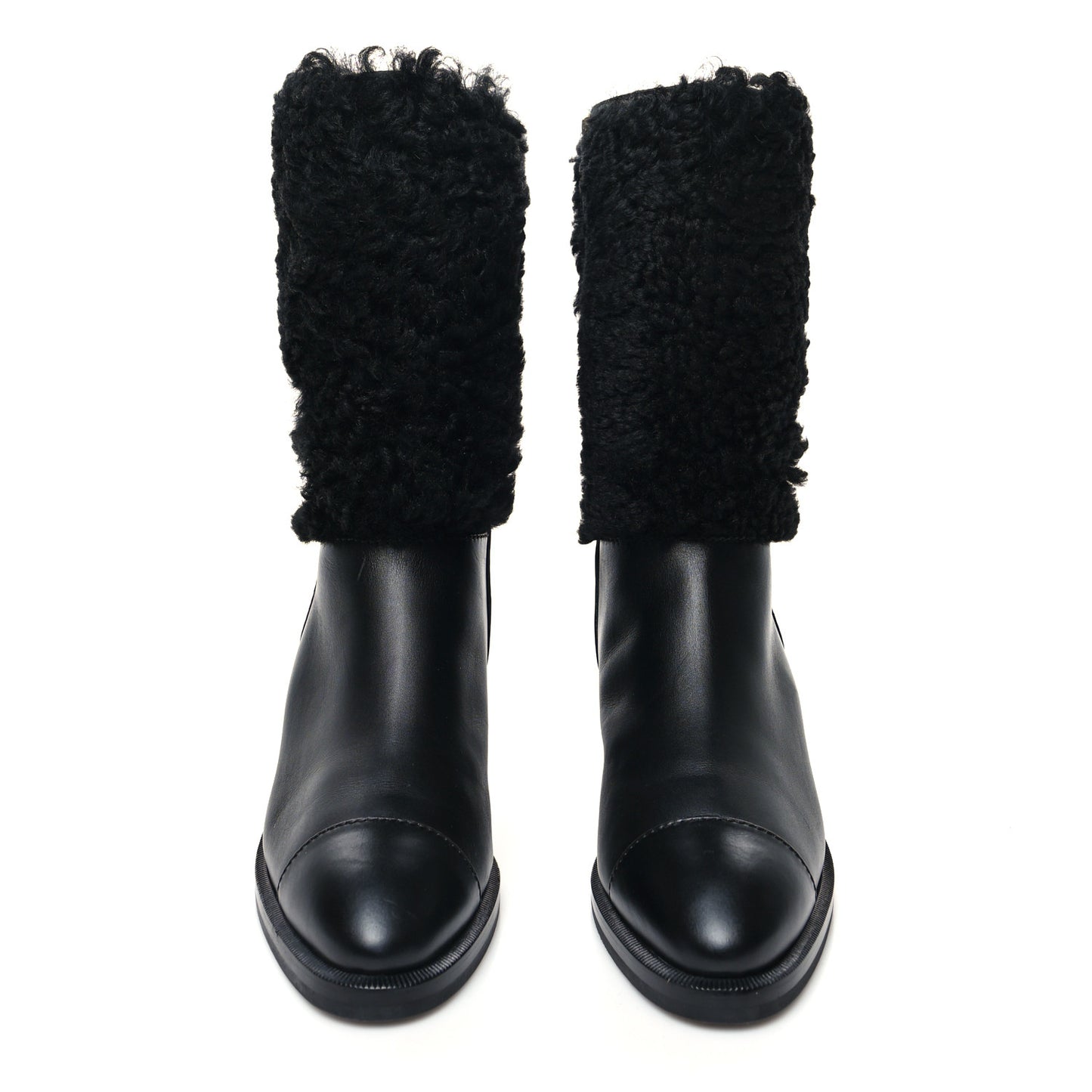 Lambskin Shearling CC High Boots 38.5 Black