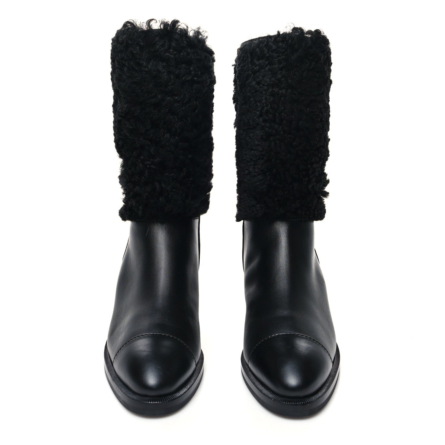 Chanel Lambskin Shearling CC High Boots 38.5 Black 2 of 7