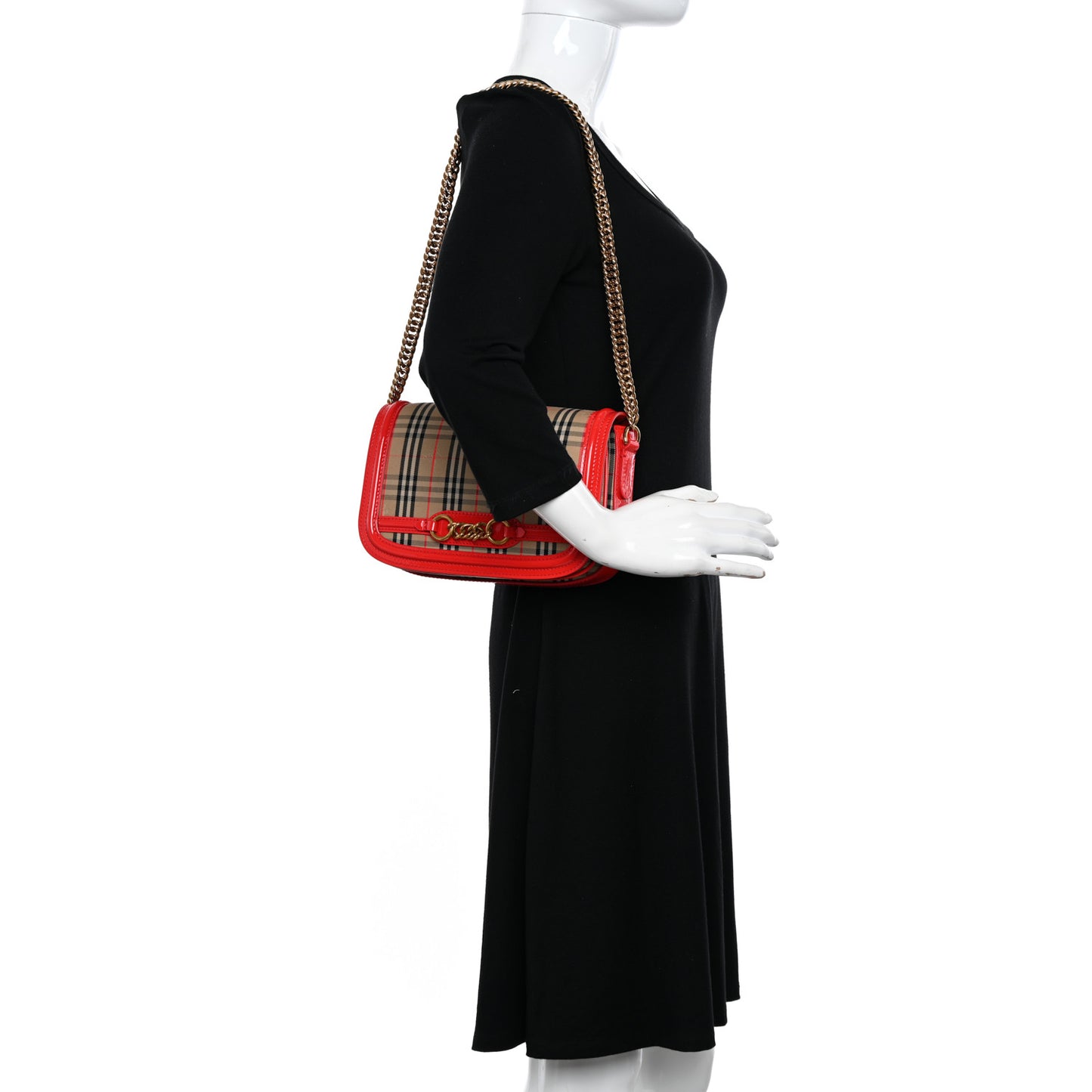 Patent 1983 Knight Check Link Shoulder Bag Bright Red