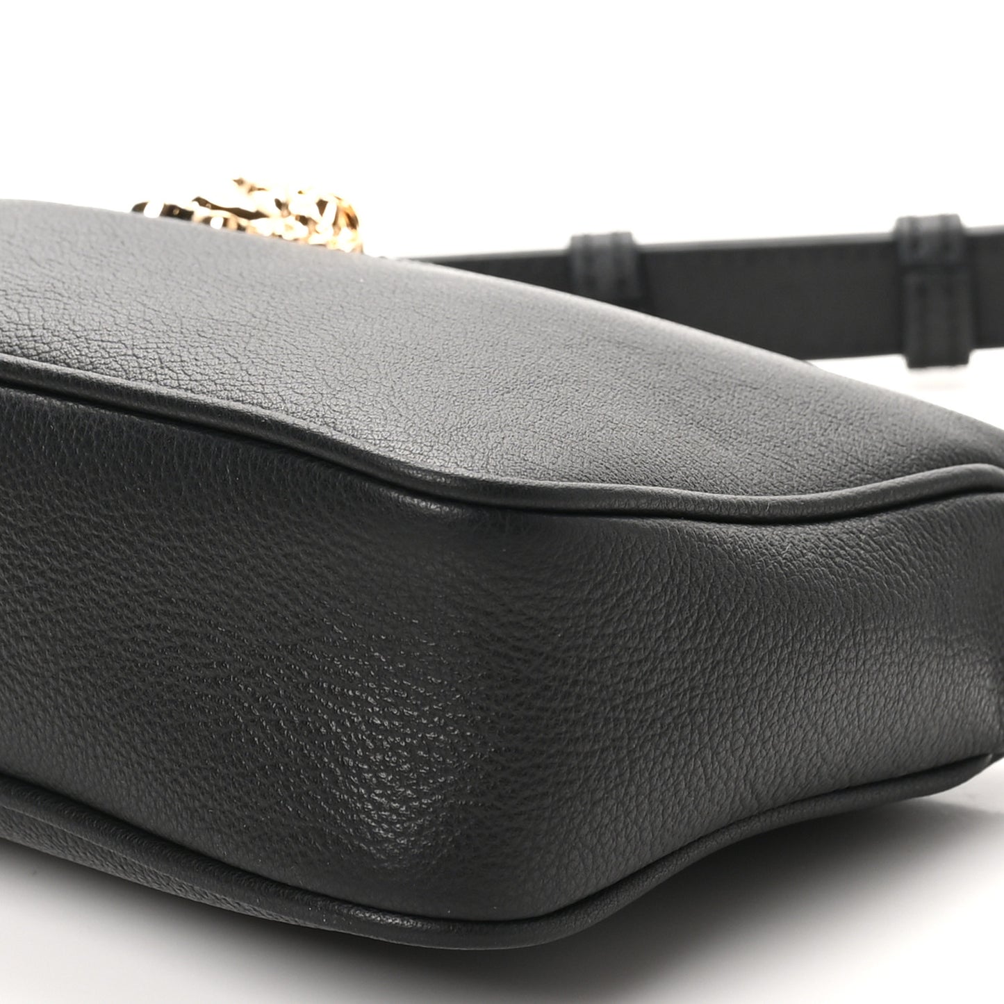 Grained Calfskin Medusa Shoulder Bag Black