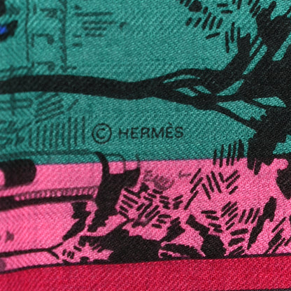 Hermes Cashmere Silk A L'Ombre des Boulevards Shawl 140 Gris Clair Vert Bleu 4 of 6