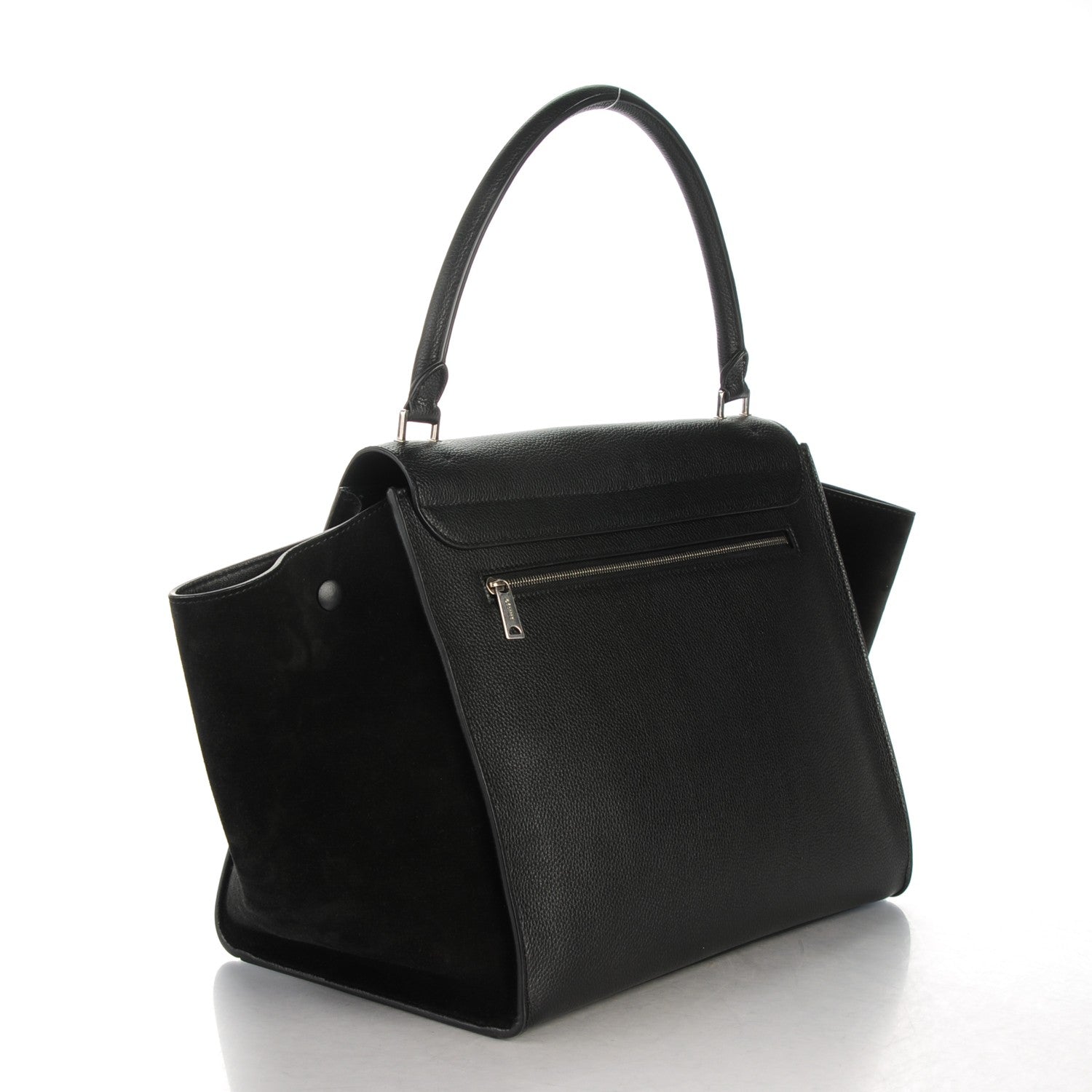 Celine Drummed Calfskin Suede Large Trapeze Black 3 of 7