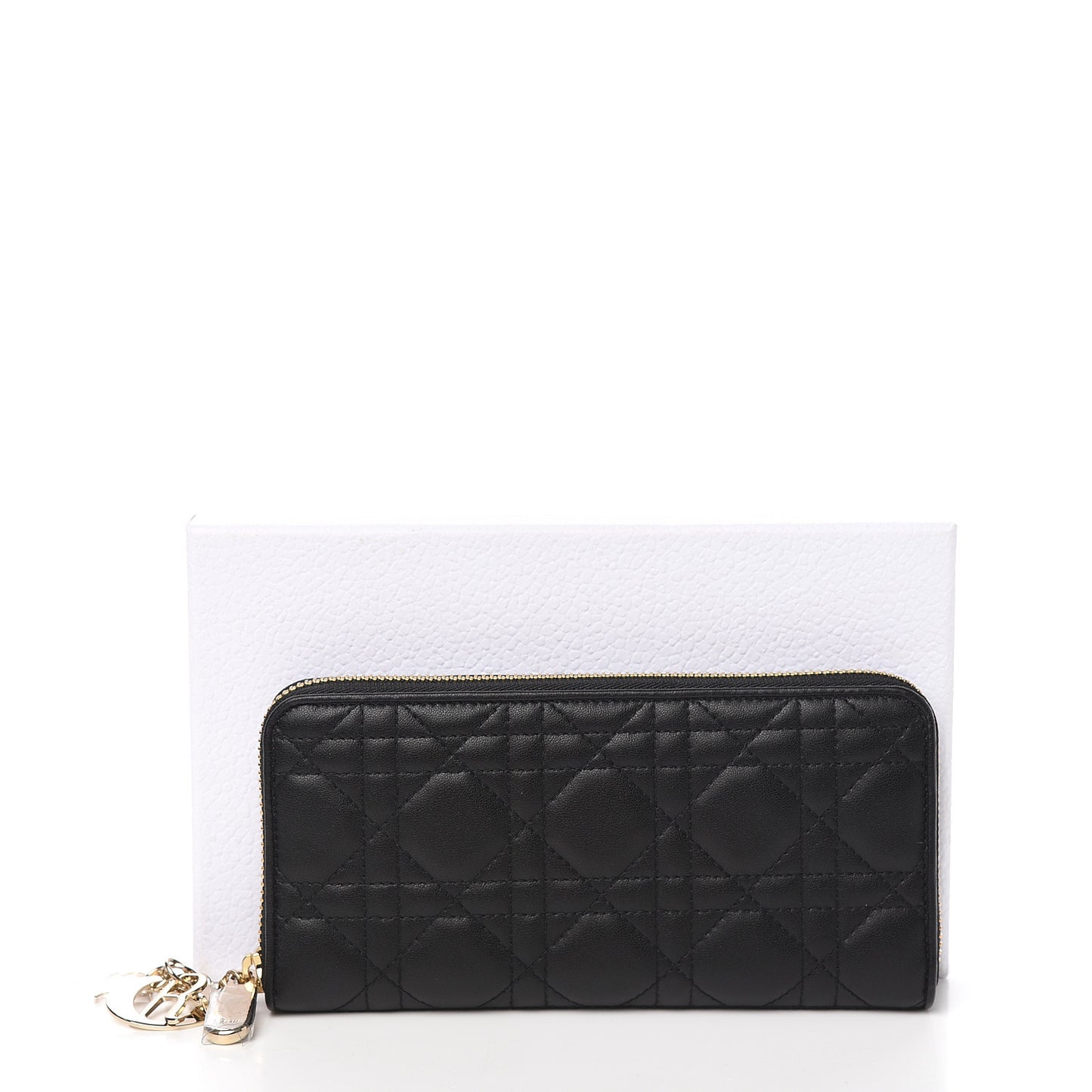 Lambskin Cannage Lady Dior Zip Wallet Black
