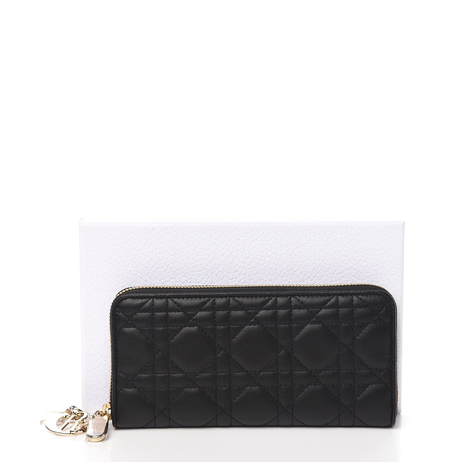 Christian Dior Lambskin Cannage Lady Dior Zip Wallet Black 8 of 8