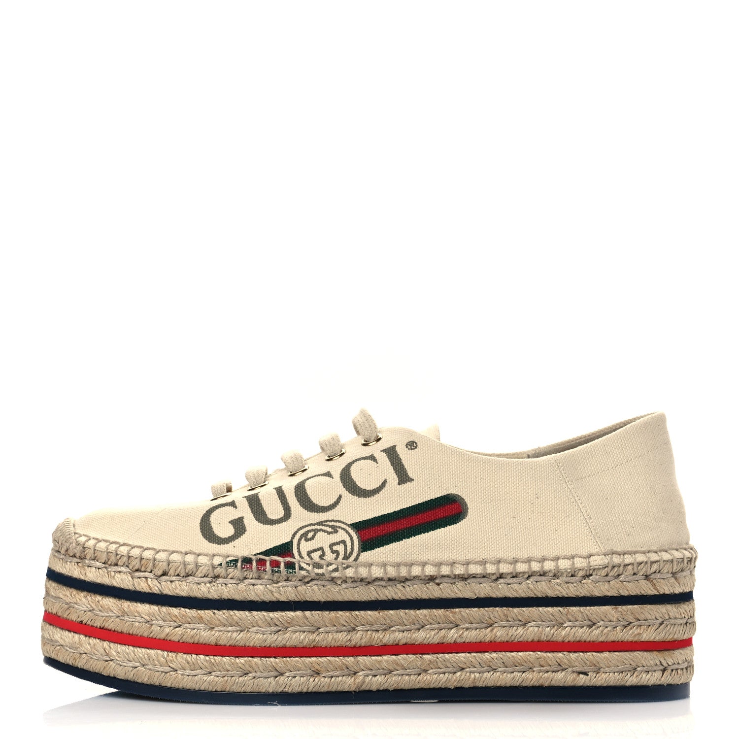 Gucci Canvas Logo Lace-Up Platform Espadrilles 39.5 Greggio Grege 1 of 8