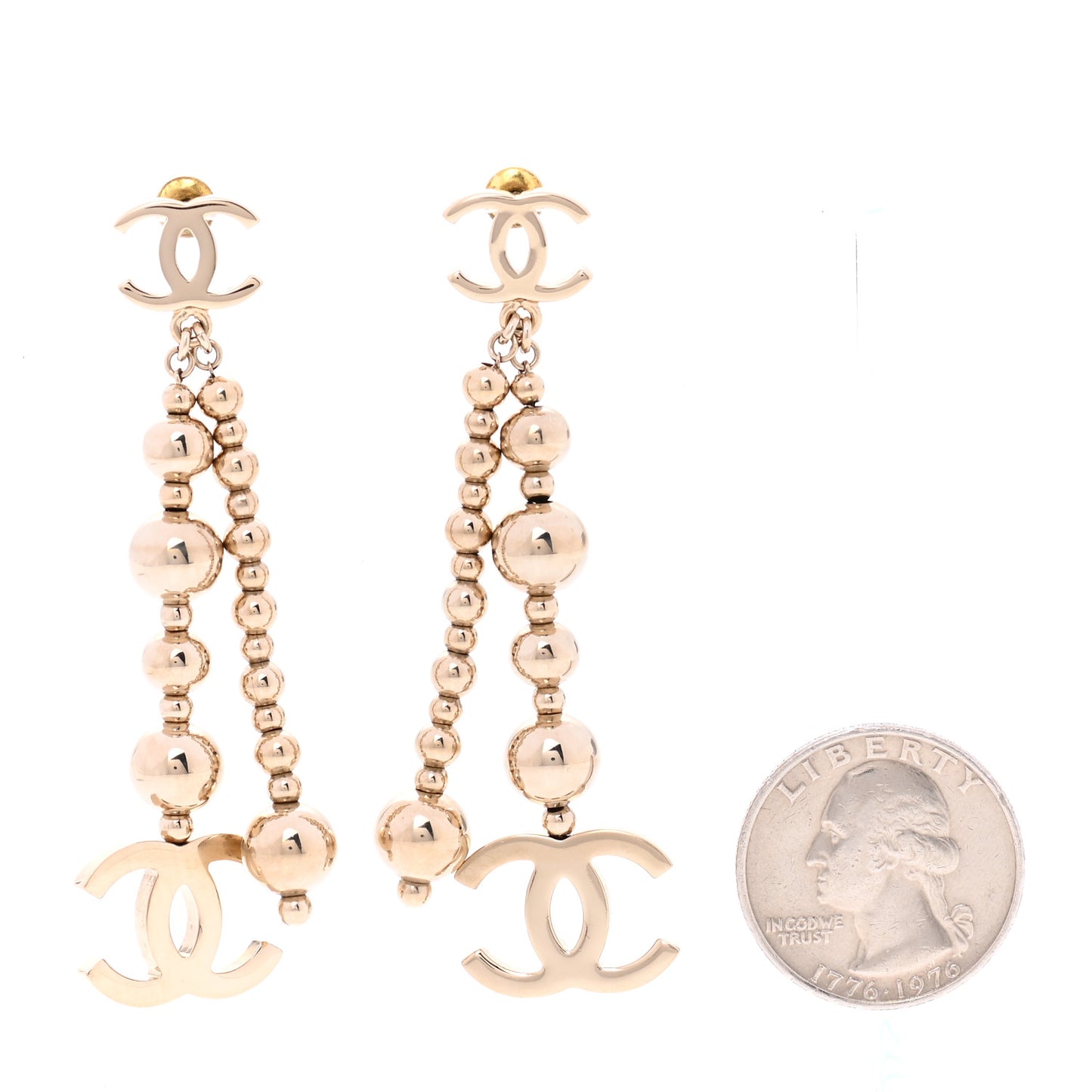 Metal CC Bead Drop Earrings Gold