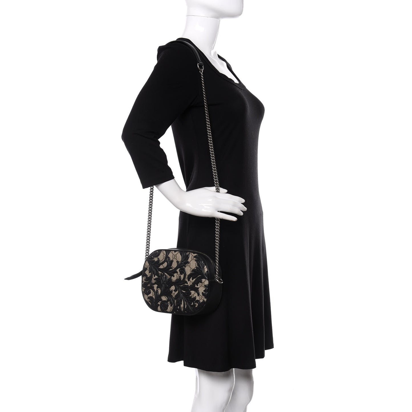 GG Supreme Monogram Arabesque Mini Chain Shoulder Bag Beige Black