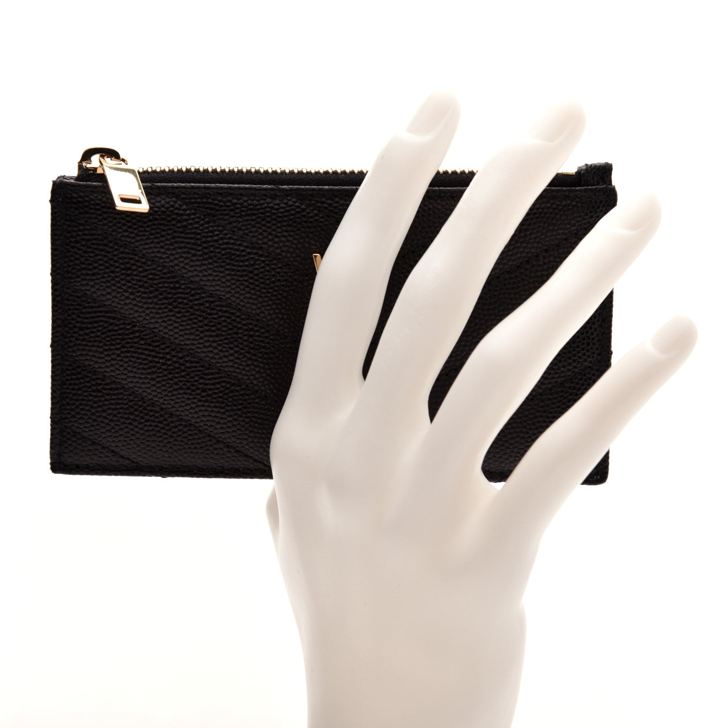 Saint Laurent Grain De Poudre Matelasse Chevron Monogram Fragments Zippered Card Case Black 2 of 7