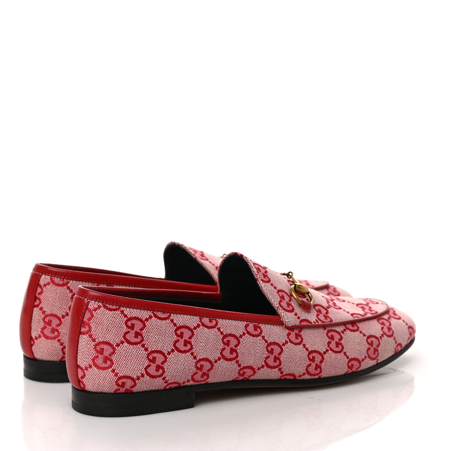 Canvas GG Monogram Horsebit Womens Jordaan Loafers 40.5 Gardenia Hibiscus Red