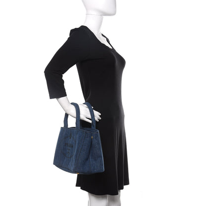 Prada Denim Small Logo Tote Bleu 3 of 10