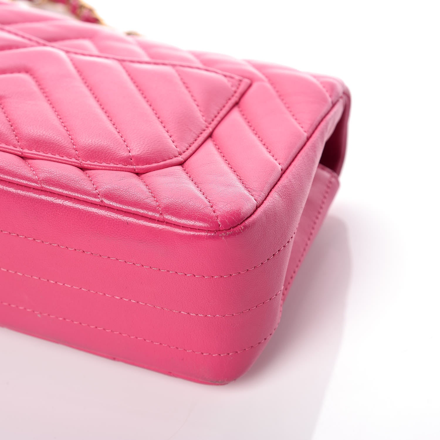 Chanel Lambskin Chevron Quilted Mini Rectangular Flap Fuchsia 9 of 19