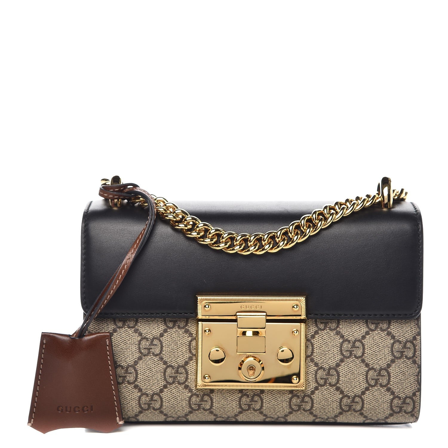 Gucci GG Supreme Monogram Calfskin Small Padlock Shoulder Bag Beige Black Cuir 1 of 8