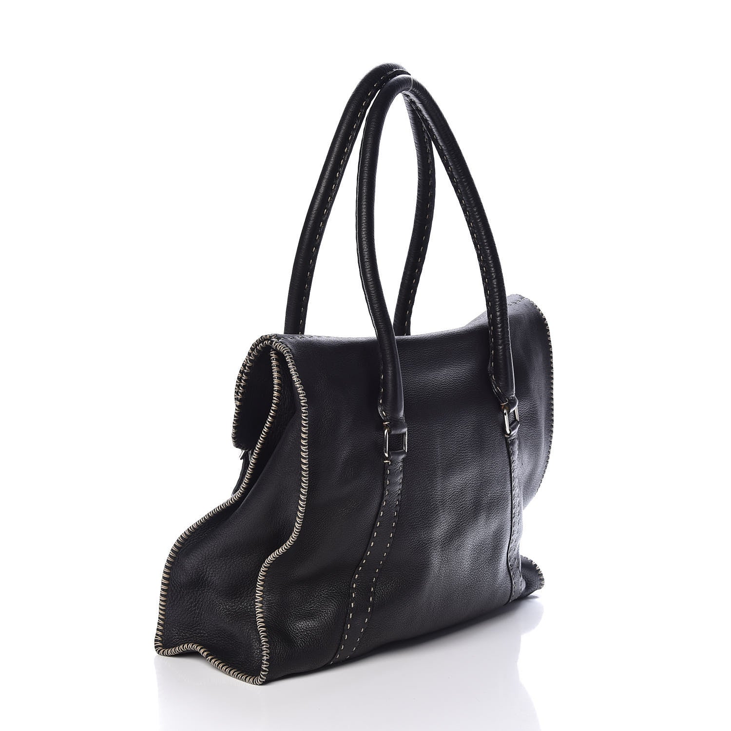 Fendi Calfskin Romano Selleria Tote Black 3 of 8