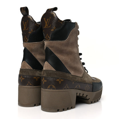 Louis Vuitton Suede Calfskin Monogram Laureate Platform Desert Boots 38 Taupe 5 of 11