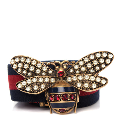 Gucci Web Queen Margaret Bee Belt 95 38 Red Navy 1 of 3