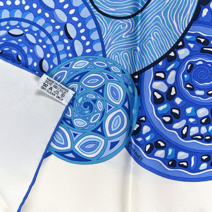 Hermes Silk Reves d'Escargots Scarf 90 White Bleu Klein 3 of 4