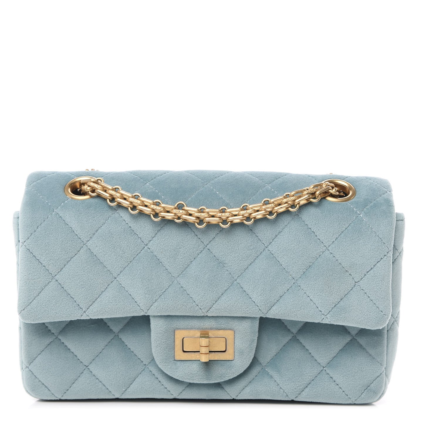 Velvet Quilted Mini 2.55 Reissue Flap Light Blue