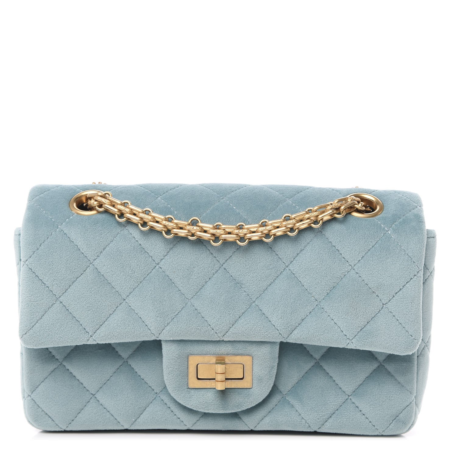 Chanel Velvet Quilted Mini 2.55 Reissue Flap Light Blue 1 of 10