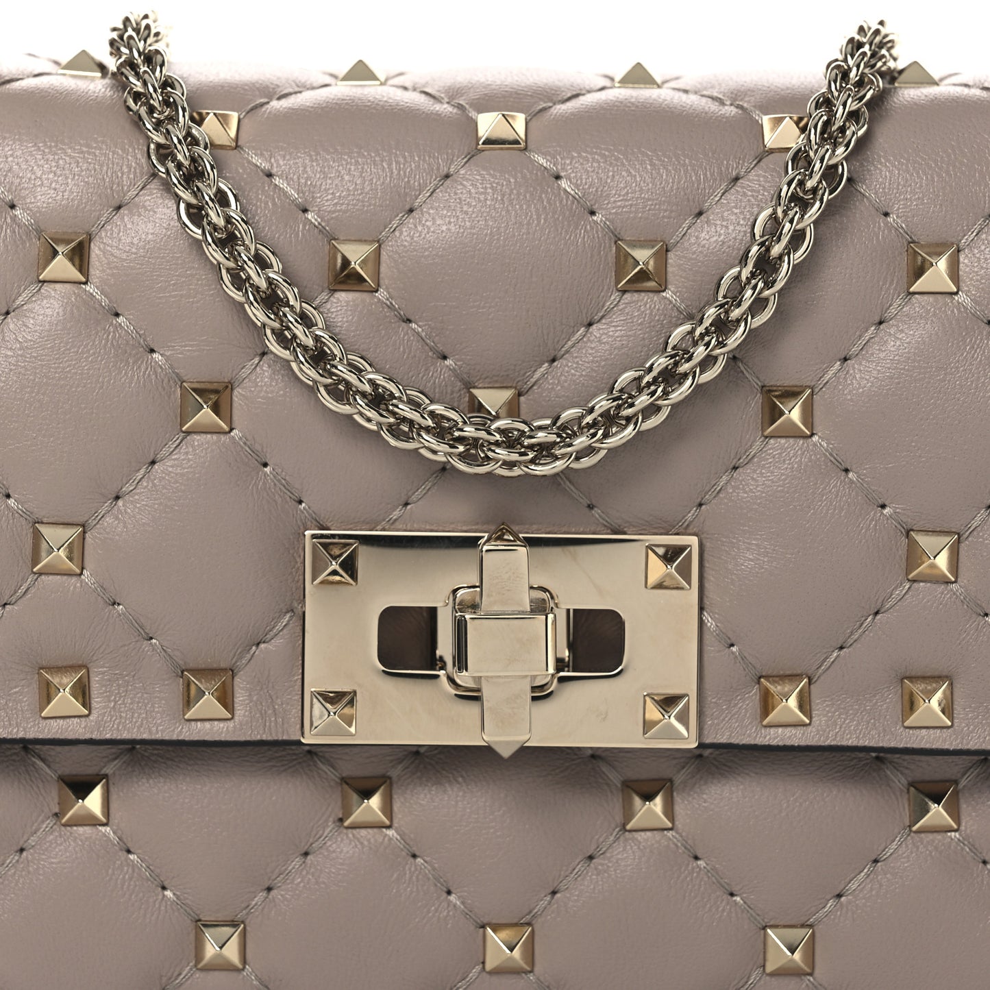 Lambskin Small Rockstud Spike Shoulder Bag Poudre