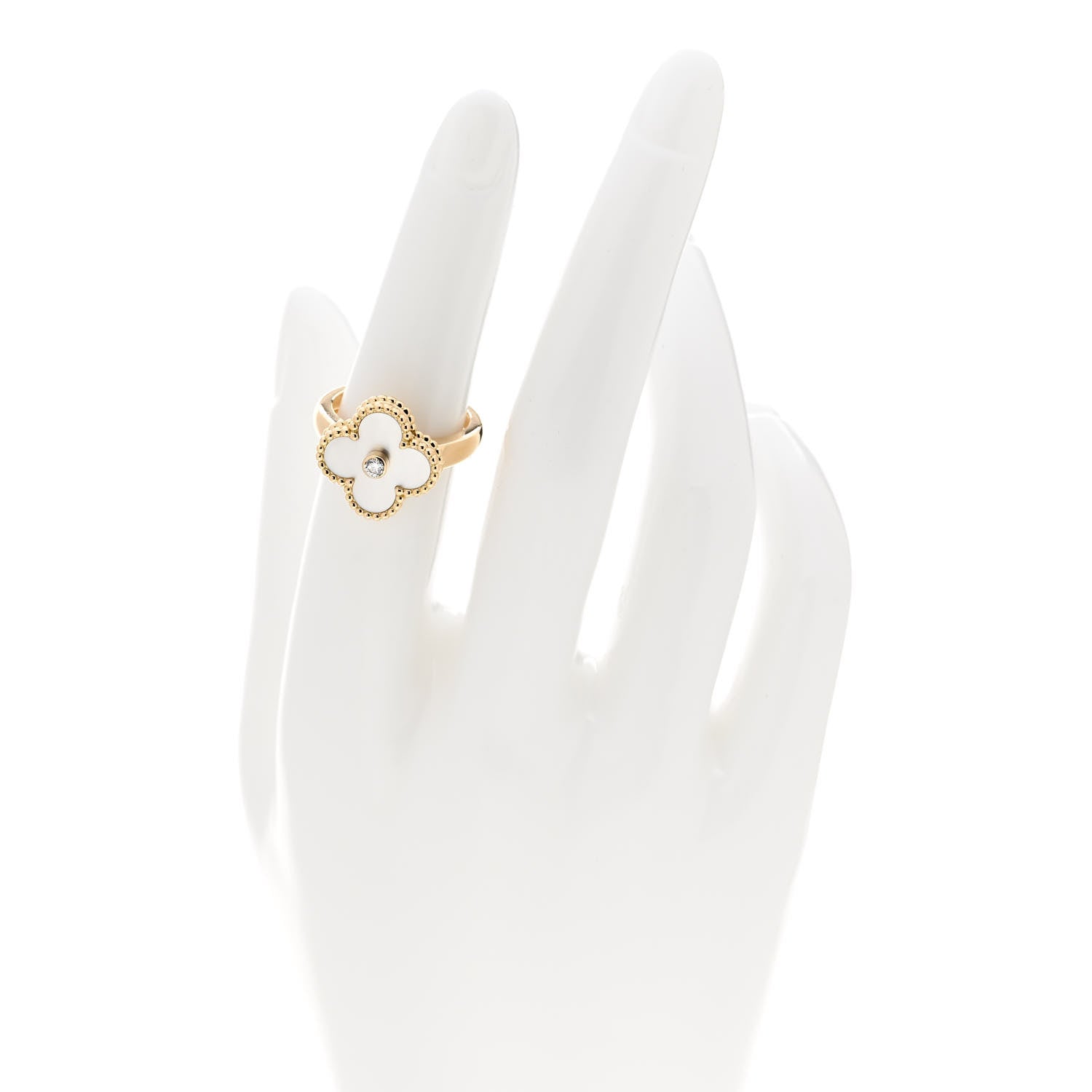 Van Cleef & Arpels 18K Yellow Gold Diamond Mother of Pearl Vintage Alhambra Ring 51 5.75 2 of 7
