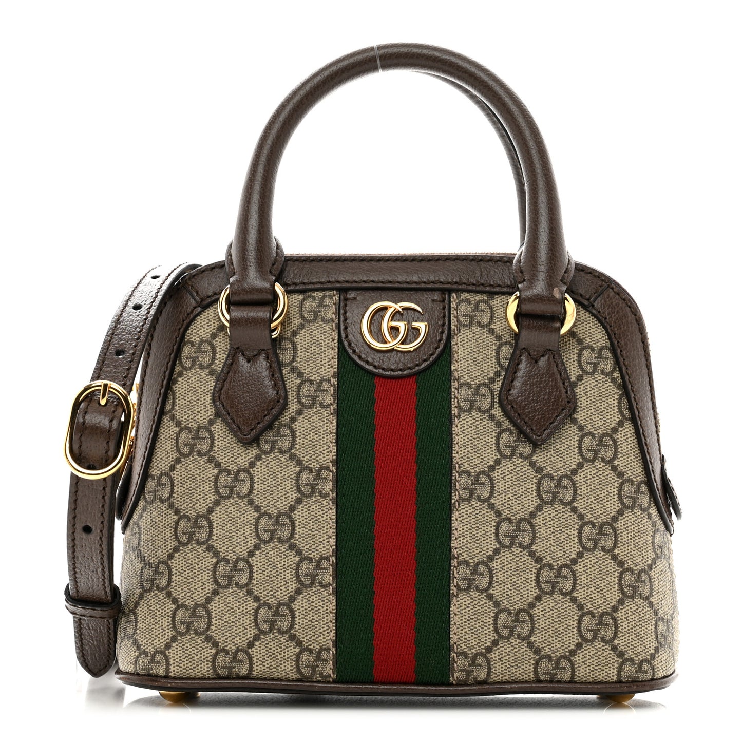 GG Supreme Monogram Web Mini Top Handle Ophidia Dome Shoulder Bag Brown