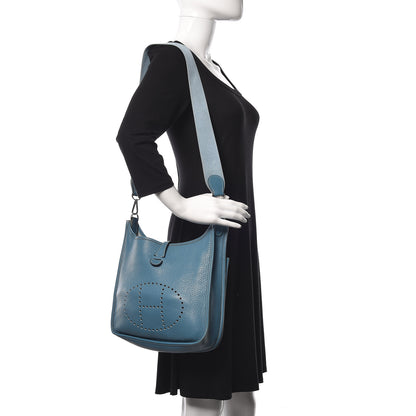 Hermes Taurillon Clemence Evelyne II PM Blue Jean 2 of 13