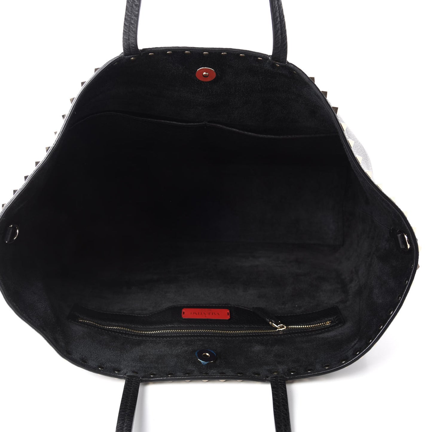 Grained Calfskin Rockstud Shoulder Tote Black