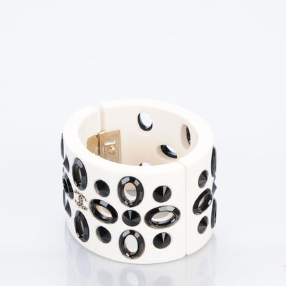 Chanel Resin Crystal CC Cuff Black Off White 3 of 5