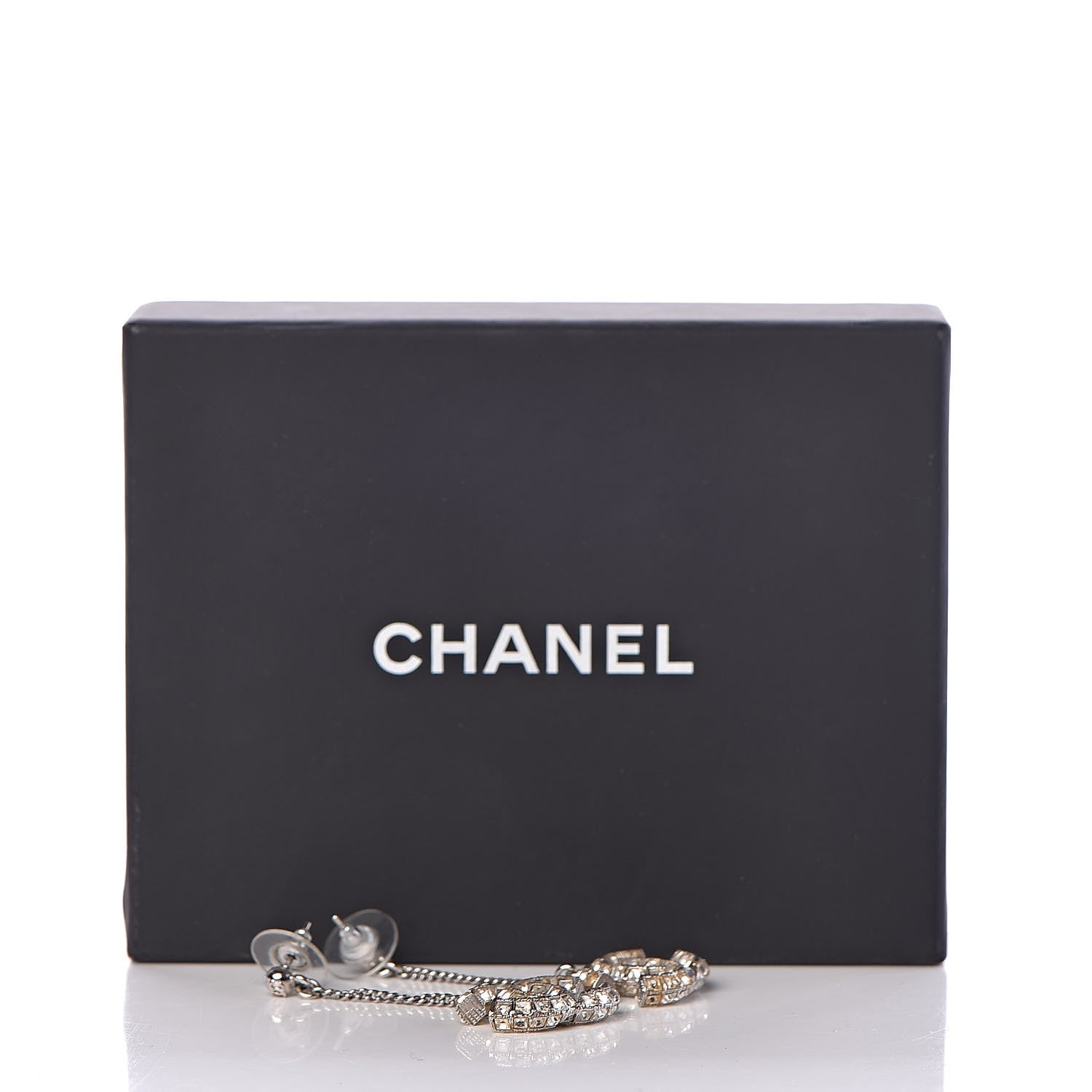 Chanel Baguette Crystal CC Dangle Earrings Silver 5 of 5