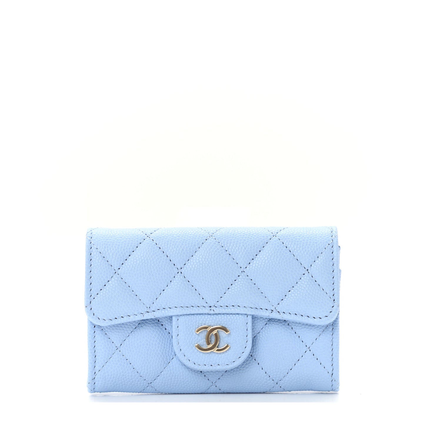 Caviar Quilted Flap Card Holder Wallet Light Blue