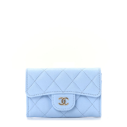 Chanel Caviar Quilted Flap Card Holder Wallet Light Blue 1 of 9