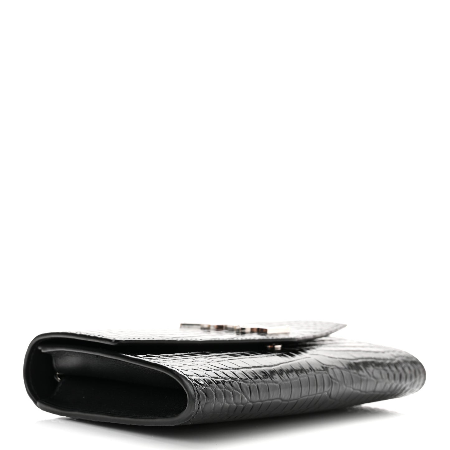 Calfskin Crocodile Embossed Monogram Uptown Chain Wallet Black